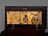 Automaton clock in the form of Urania, Paullus Schiller (German, 1583–1634), Case: partly gilded and partly silvered brass, copper with traces of silver, ebony, and ebony veneer; Movement: gilded brass and partly blued steel, German, Nuremberg