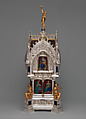 Table clock with calendar, Case and enamel design by the Firm of Lucien Falize (French, Paris 1839–1897 Paris), Case: silver, partly enameled gold, hardstones, rock crystal, amethysts, and diamonds; movement: brass and steel, French, Paris