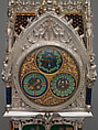 Table clock with calendar, Case and enamel design by the Firm of Lucien Falize (French, Paris 1839–1897 Paris), Case: silver, partly enameled gold, hardstones, rock crystal, amethysts, and diamonds; movement: brass and steel, French, Paris