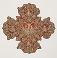 Embroidered cross from an Omophorion, Silk and metal thread embroidery on a foundation of silk satin backed with linen plain weave, Ottoman