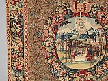 Cartouches with landscapes and armorials against a mille-fleurs ground, Wool and silk, Flemish, Bruges