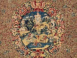 Cartouches with landscapes and armorials against a mille-fleurs ground, Wool and silk, Flemish, Bruges