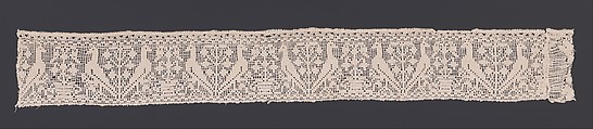 Band, Embroidered net, buratto, silk, Italian, possibly Sardinia