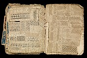 Booklet of embroidery and drawnwork, Linen, silk, leather, paper; techniques include cross stitch, reticello, drawnwork, satin stitch, knots, bullion stitch, probably Portuguese