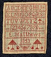 Sampler made at a charity school, L. Matthews (British), Cotton embroidery on linen, British