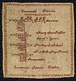 Sampler with compound division equation, Mary Ann Sadler  British, Silk embroidery on wool, British, London