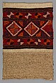 Towel “Prosop de Culme”, Plain weave and tapestry weave; warp: undyed hemp, Z spun, 5–6 per cm; weft: undyed hemp, Z spun, 4–5/cm; dyed cotton, Z Spun, 20 per cm, Romanian