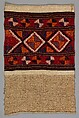 Towel “Prosop de Culme”, Plain weave and tapestry weave; warp: undyed hemp, Z spun, 5–6 per cm; weft: undyed hemp, Z spun, 4–5/cm; dyed cotton, Z Spun, 20 per cm, Romanian