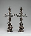 Pair of candelabra, Antoine-Louis Barye (French, Paris 1795–1875 Paris), Bronze, French, Paris