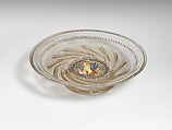 Low footed bowl with central medallion of the winged lion of St. Mark in colored enamels, Glass, enamelled and gilt, Italian, Venice (Murano)