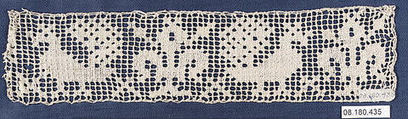 Border, Linen, embroidered net, Italian