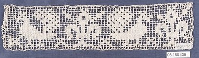 Border, Linen, embroidered net, Italian