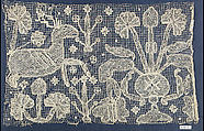 Fragment, Embroidered net, Southern German