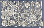 Fragment, Embroidered net, Southern German