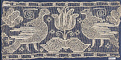 Border fragment, Embroidered net, Southern German
