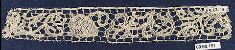 Fragment, Needle lace, mezzo punto, linen, German or Spanish
