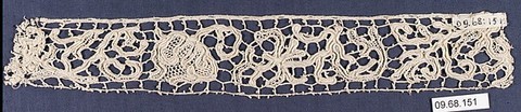 Fragment, Needle lace, mezzo punto, linen, German or Spanish