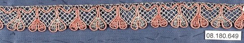 Fragment, Silk and metal thread, bobbin lace, Italian