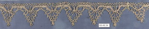 Fragment, Silk and metal thread, bobbin lace, Italian