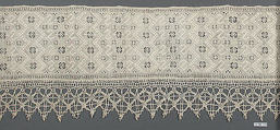 Border with cutwork and bobbin lace, Linen cutwork and embroidery edged with bobbin lace, Italian