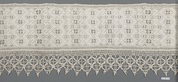 Border with cutwork and bobbin lace, Linen cutwork and embroidery edged with bobbin lace, Italian