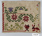 Sampler, Cotton, silk and wool on cotton, Spanish