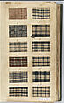 Textile sample book, Paper, cloth binding, with attached samples of fustian (variety of warp and weft combinations in wool, silk, linen, and cotton); warp: cotton dyed in dark brown, spun and Z twist/no ply, 30–32 per cm; warp: silk dyed in light blue, no visible twist/no ply, 12 per 0.1 cm; weft: silk dyed in pink, no visible twist/no ply, 28 per cm, British