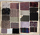 Tissus: album d'échantillons collés dont la fabrication remote, Printed and woven silk, cotton, and wool, on paper, French
