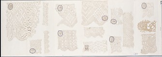 Sample book, Linen, cotton, silk and wool, paper; bobbin lace, Russian