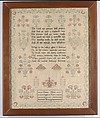 Sampler, Emma Slater  British, Silk, wool; wood frame, British