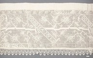 Border, Embroidered net, buratto, bobbin lace, linen, Italian