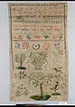 Sampler, Linen, silk and metal thread on linen, Austrian