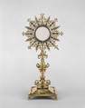 Monstrance, Attributed to Diego de Atienza (Spanish, born Luja (present-day Ecuador) 1610, active in Lima by 1645), Silver gilt with enamel, cast, chased, and engraved, Peruvian, probably Lima