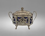 Sugar bowl, Marc-Etienne Janety French, Platinum, blue glass, French, Paris