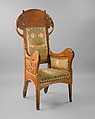Armchair, Henri-Jules-Ferdinand Bellery-Desfontaines French, Walnut, brass, copper, and cotton, wool, and silk tapestry, French, Paris