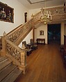 Staircase from Cassiobury Park, Hertfordshire, Attributed to Edward Pearce (ca. 1630–1695), Risers, treads: oak; balustrade friezes, finials: elm; newel posts, stringers, skirting, baluster bases, balusters, handrails: pine, British