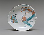 Dish with Japanese court woman and birds, Chelsea Porcelain Manufactory  British, Soft-paste porcelain painted with colored enamels over transparent glaze, British, Chelsea