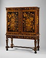 Cabinet on stand, Attributed to Jan van Mekeren (Dutch, Tiel ca. 1658–1733 Amsterdam), Oak veneered with rosewood, olivewood, ebony, holly, tulipwood, barberry and other partly green-stained marquetry woods, Dutch, Amsterdam