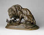 Lion and Serpent (Lion au Serpent), Antoine-Louis Barye  French, Bronze, wood base, French