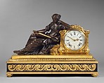Mantel clock (pendule de cheminée), Movement by the workshop of Julien Le Roy (French, Tours 1686–1759 Paris), Case: gilded and patinated bronze on a base of oak veneered with ebony with gilded-bronze mounts; Dial: white enamel with black numerals; Movement: brass and steel, French, Paris