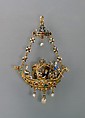 Pendant in the form of a gondola, Enameled gold set with diamonds, emeralds, rubies and pearls and with pendant pearls, European