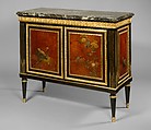 Commode, Claude-Charles Saunier (French, 1735–1807), Oak veneered with ebony, mahogany, rosewood, Japanese lacquer panels, rosso levanto marble, gilt bronze, French