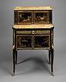 Desk (bonheur du jour), Claude-Charles Saunier (French, 1735–1807), Oak, veneered with ebony, Japanese lacquer, brecchilito marble and gilt-bronze mounts, French