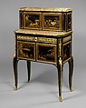Desk (bonheur du jour), Claude-Charles Saunier (French, 1735–1807), Oak, veneered with ebony, Japanese lacquer, brecchilito marble and gilt-bronze mounts, French