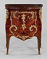 Commode, Roger Vandercruse, called Lacroix (French, 1727–1799), Oak veneered with tulip-, rose-, and end cut kingwood, gilt bronze, rouge griotte marble, French, Paris