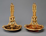 Pair of candlesticks, Japanese lacquer, gilt-bronze, French