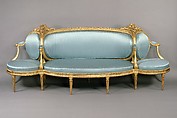 Sofa (canapé à confidents), Claude I Sené (French, 1724–1792), Carved and gilded beechwood upholstered in modern blue dotted silk, French