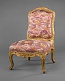 Pair of side chairs (chaises à la reine), Michel Gourdin (French, master 1752, died after 1777), Carved and gilded beechwood, 18th century lavender brocaded silk upholstery (not original), French