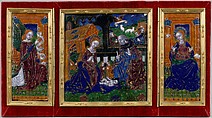 Triptych with the Nativity and the Annunciation, Master of the Orléans Triptych French, Painted enamel on copper, partly gilt, French, Limoges