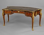Writing table (part of a set), Joseph Baumhauer (French, active ca. 1749–72), Oak, veneered with tulipwood, purplewood, casuarina wood, and kingwood; gilt-bronze mounts, gilt-tooled leather, French